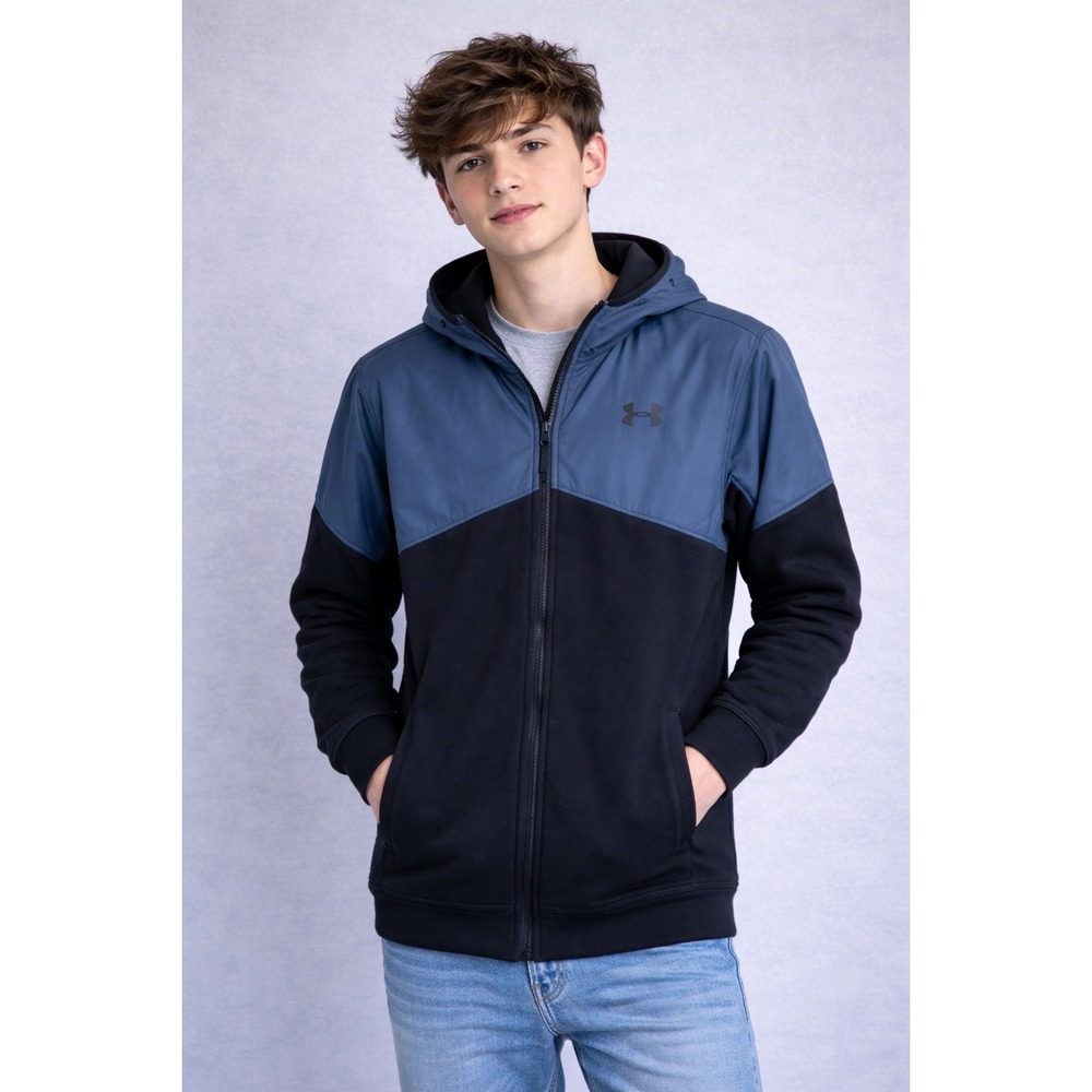 Under Armour Loose Coldgear Black Blue Hooded Jacket Boys Youth XL